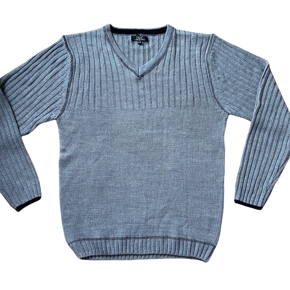 INC Mens V Neck Grey Pullover Sweater XL